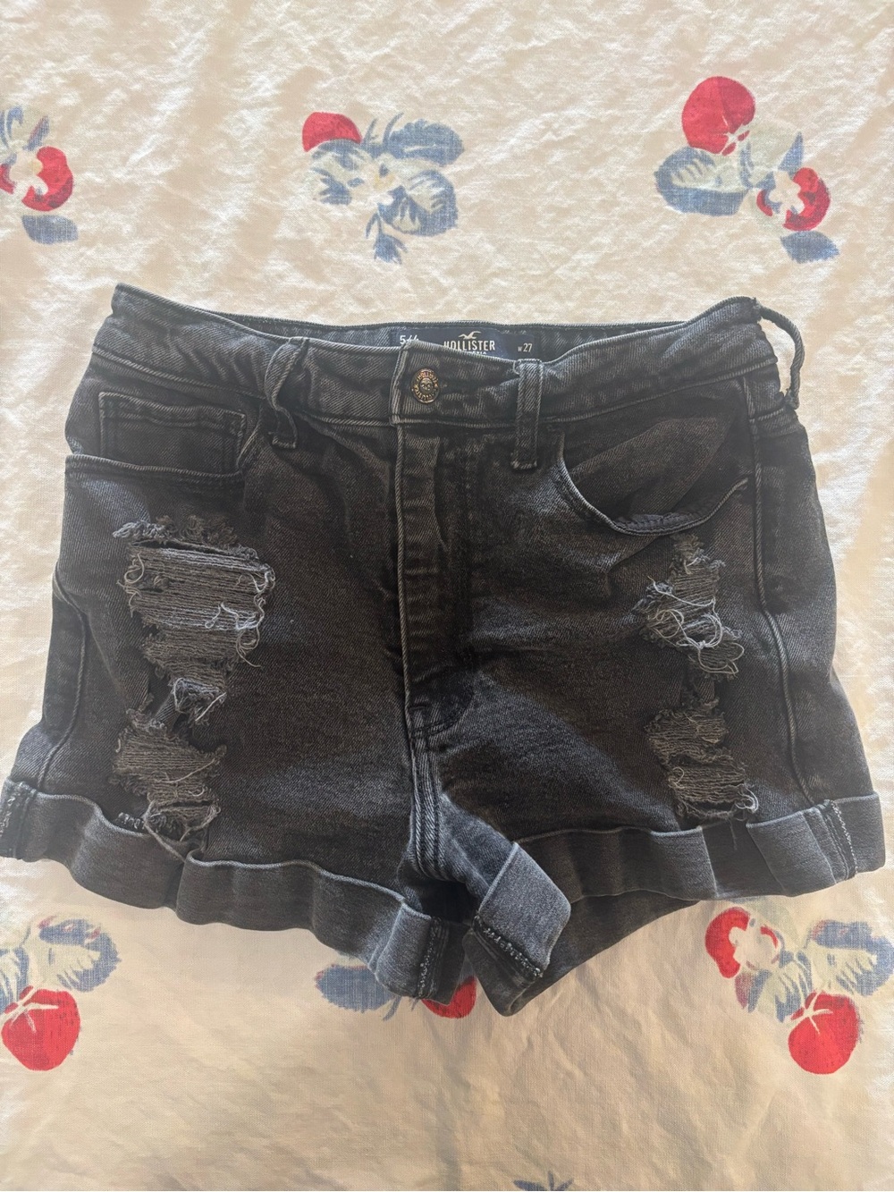 Hollister Ripped Black High-Rise Denim Shorts
